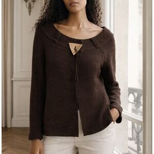 Kodja Paris Chocolate Brown Y2K Cardigan MEDIUM Round Neck Fairy Grunge Boho M